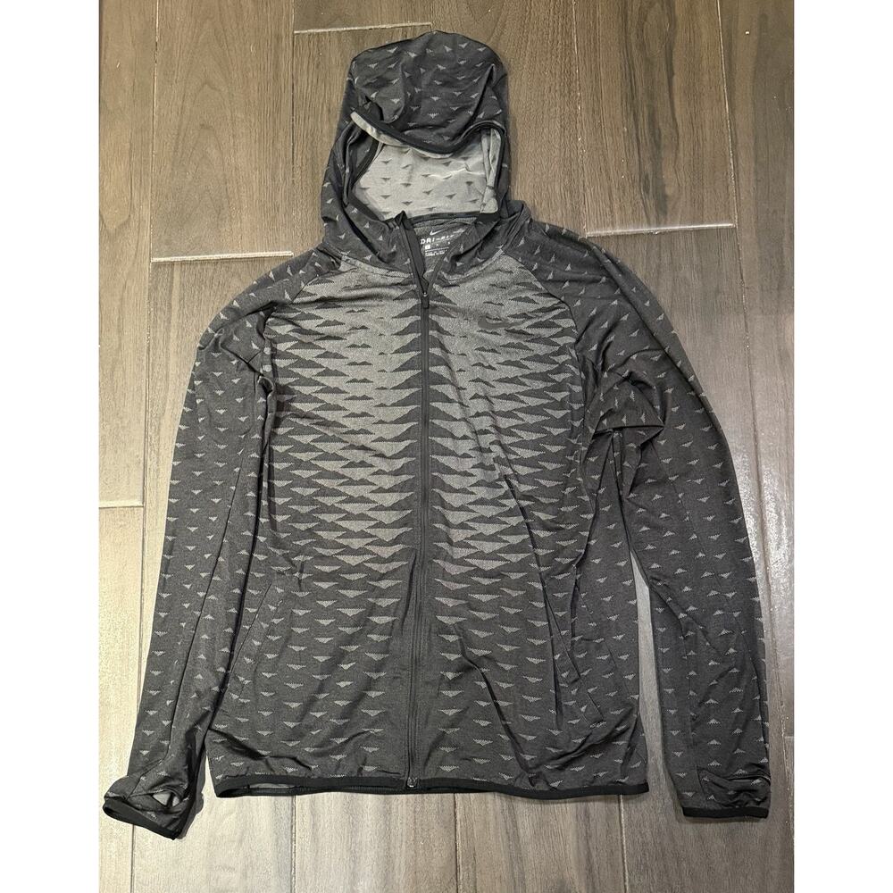 Nike Sweater Mens Large Black Geometric Dri Fit Training Hoodie Lightweight